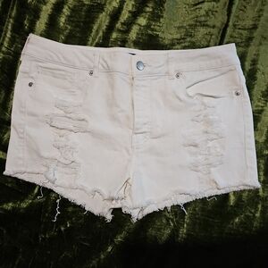 Forever 21 White Distressed Jean Shorts